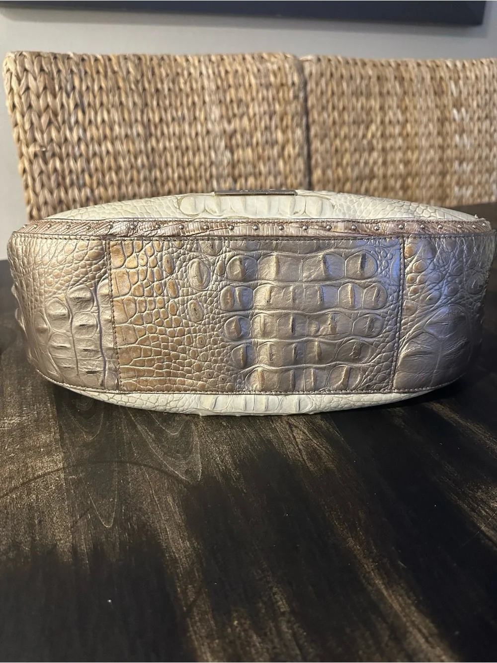 🤍Brahmin Amira Hobo Shoulder Bag Leather Croc Embossed Champagne Koubba
